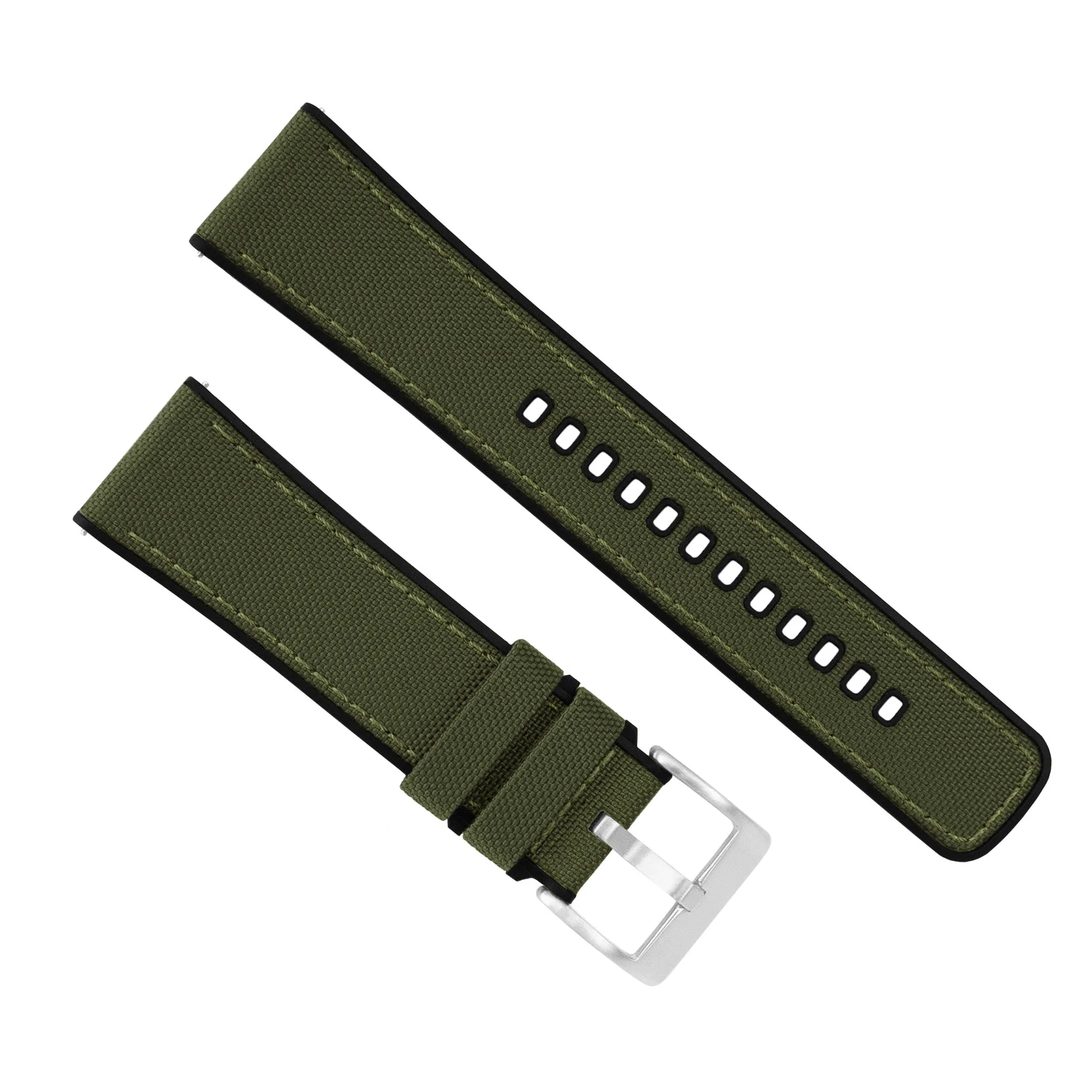 Army Green Cordura Fabric And Silicone Hybrid Watch Band (19mm, 23mm SALE)