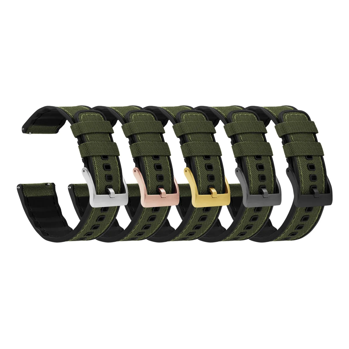 Army Green Cordura Fabric And Silicone Hybrid Watch Band (19mm, 23mm SALE)