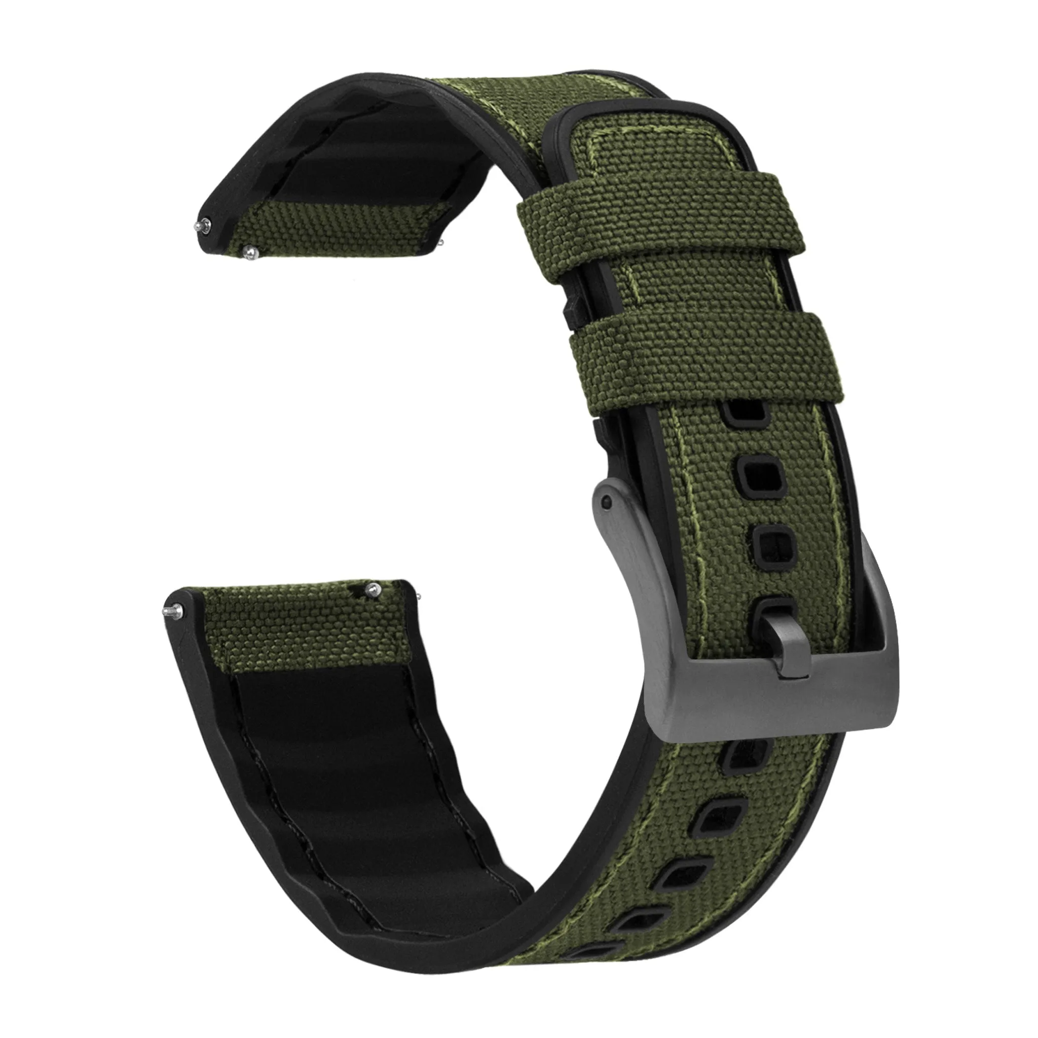 Army Green Cordura Fabric And Silicone Hybrid Watch Band (19mm, 23mm SALE)