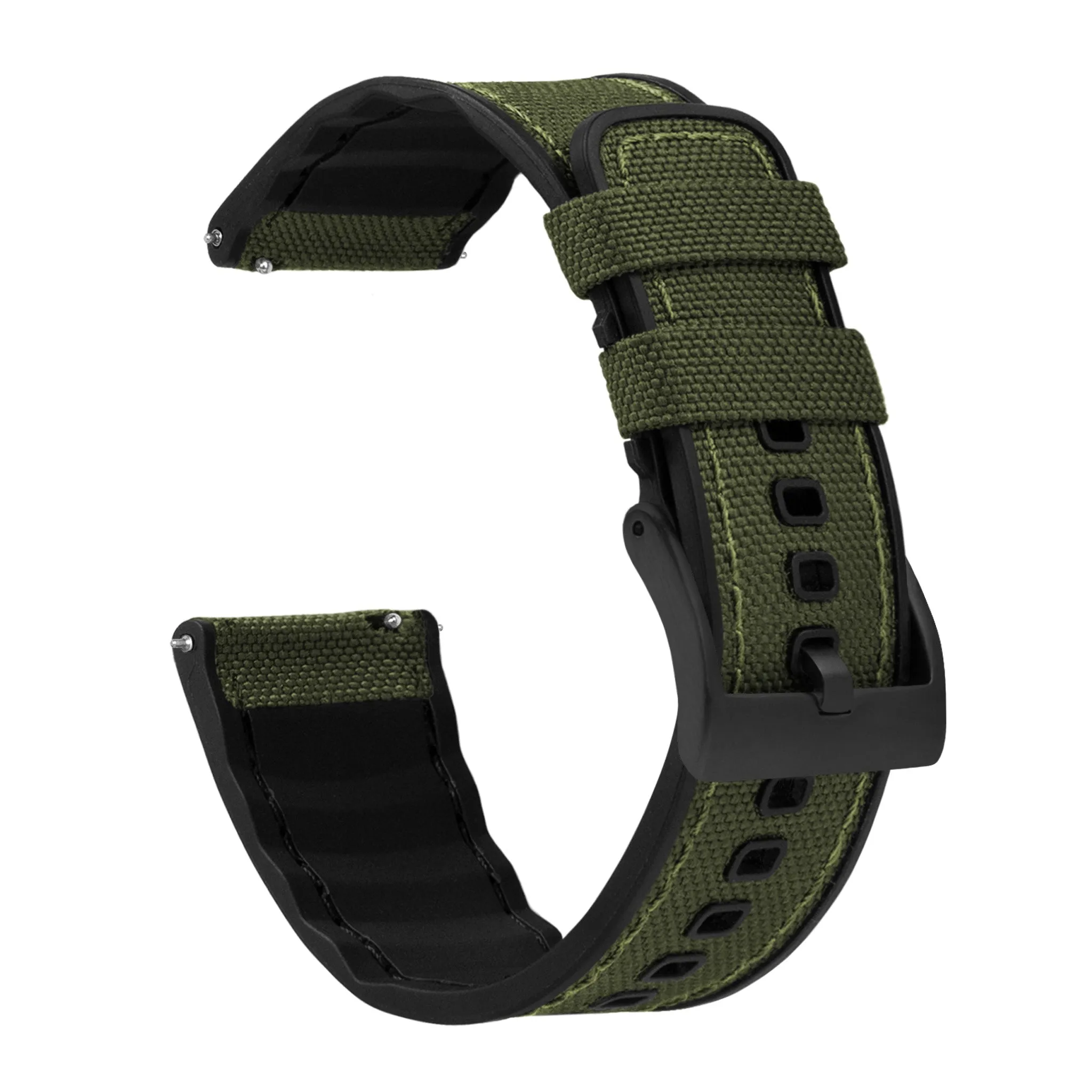 Army Green Cordura Fabric And Silicone Hybrid Watch Band (19mm, 23mm SALE)