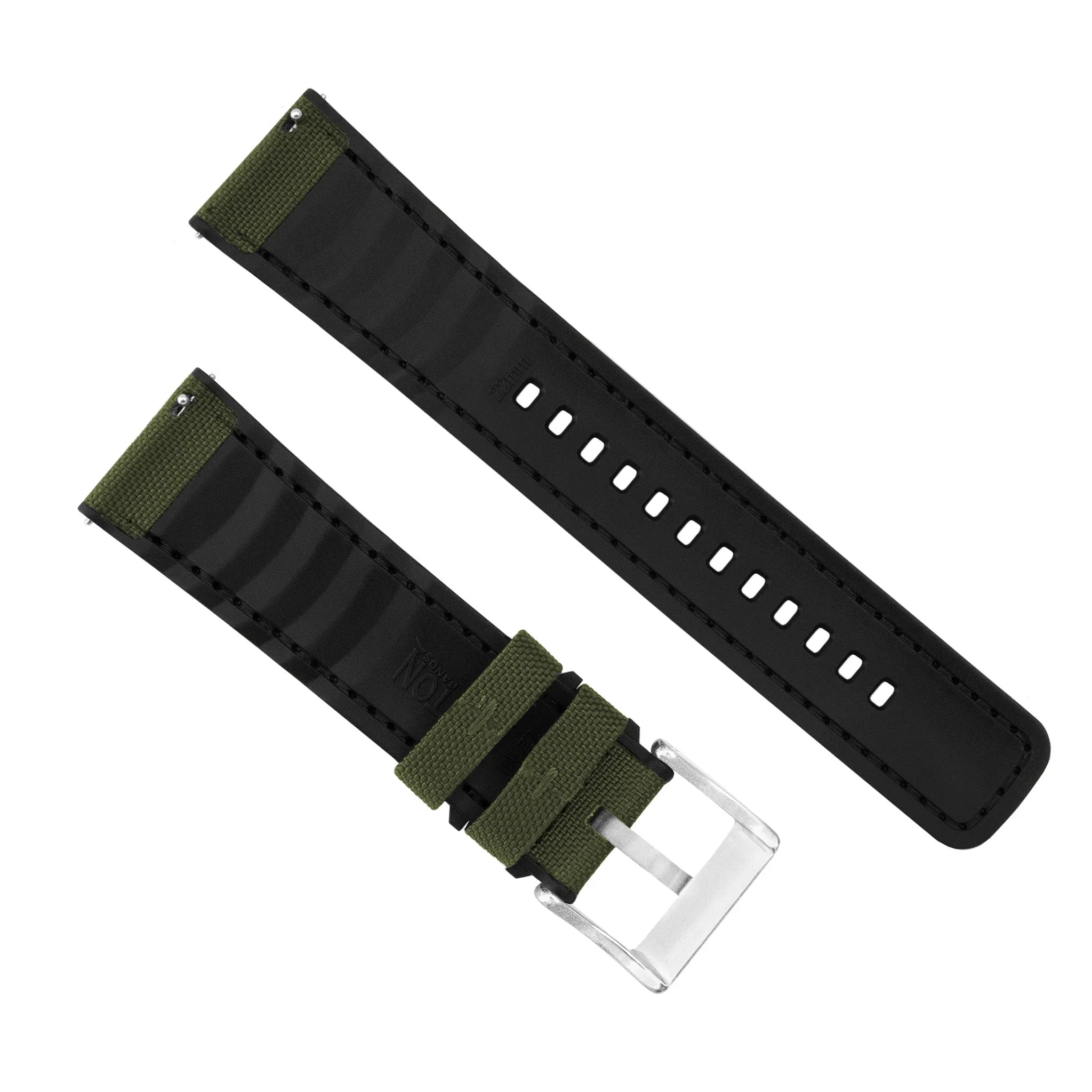 Army Green Cordura Fabric And Silicone Hybrid Watch Band (19mm, 23mm SALE)