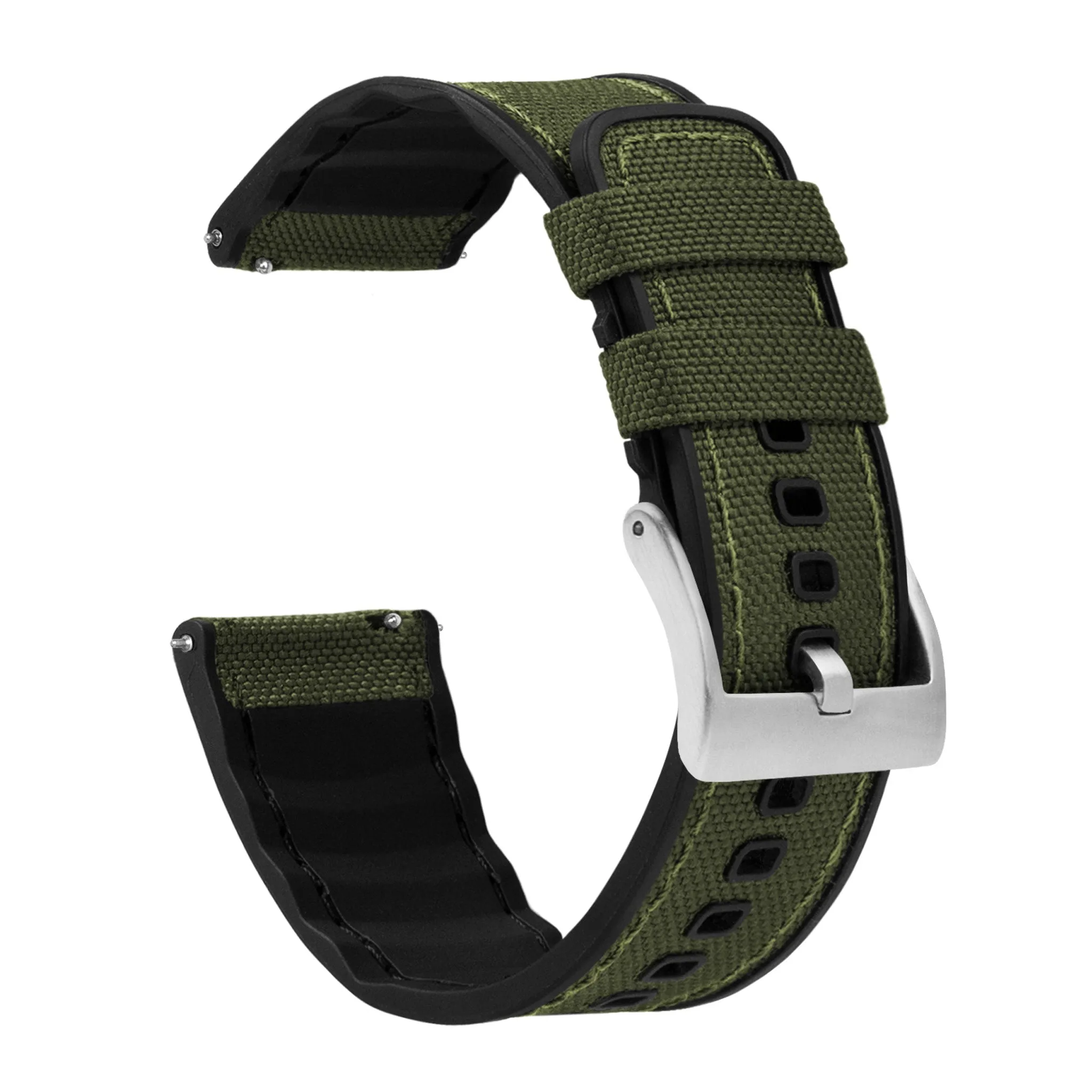 Army Green Cordura Fabric And Silicone Hybrid Watch Band (19mm, 23mm SALE)