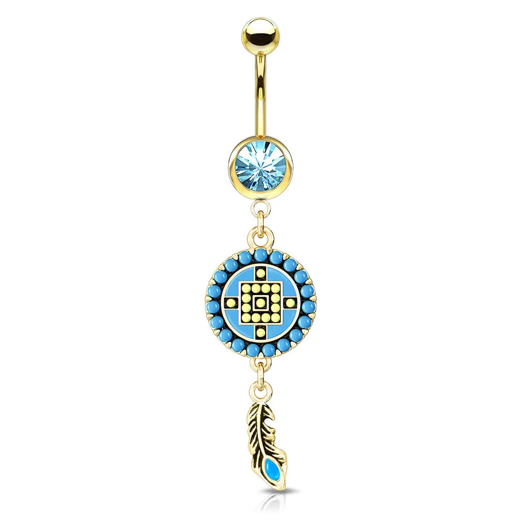 Aztec Dream Catcher Belly Dangle in Gold