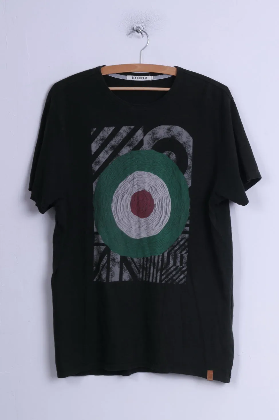 Ben Sherman Men M T-Shirt Dark Green Cotton Printed Graphic Top