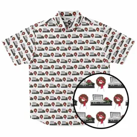 Black Casket with Red Rose Wreath - Button Up Tee