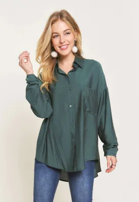 Blouse - Button Down Linen Shirt, Green