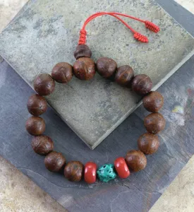 Bodhi Seed Coral and Turquoise Wrist Mala