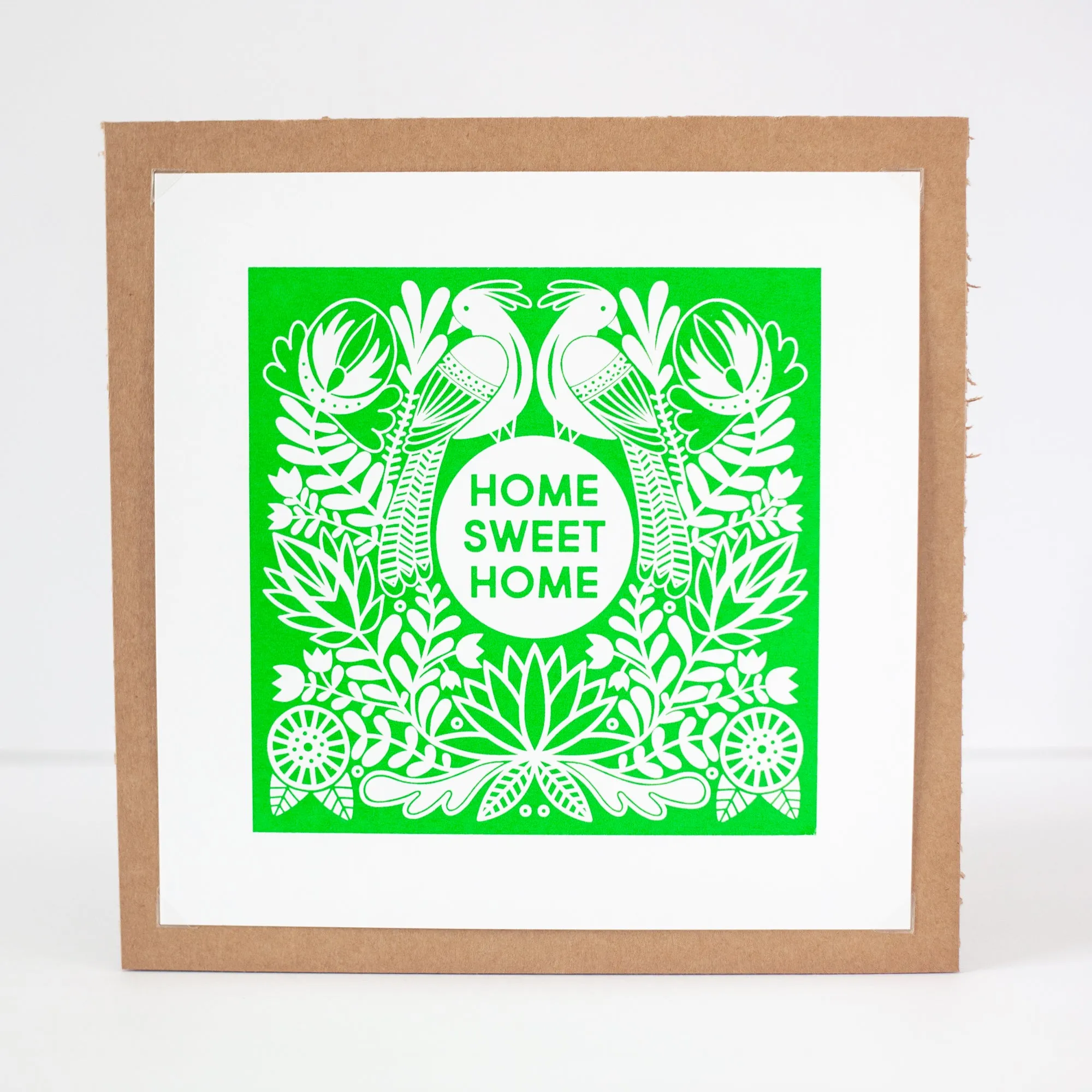 bright green home sweet home art print, Fraktur art, folk art print, hex sign art