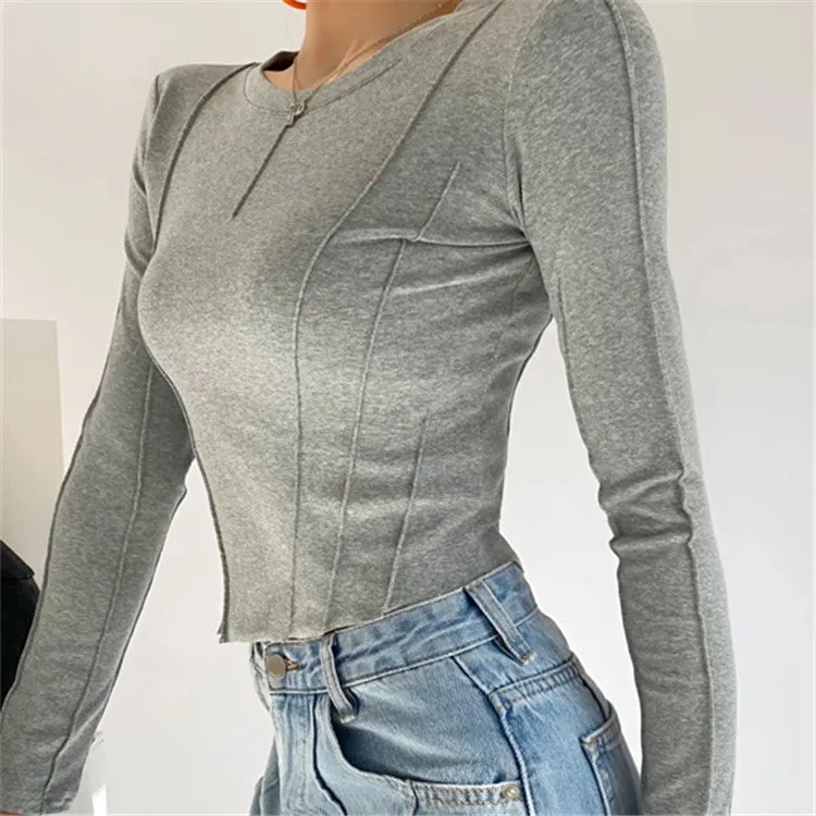 Casual Irregular Hem Slim Solid Color Tops Wholesale Womens Long Sleeve T Shirts