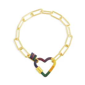 Chain Bracelet with Rainbow Heart - Yellow Silver