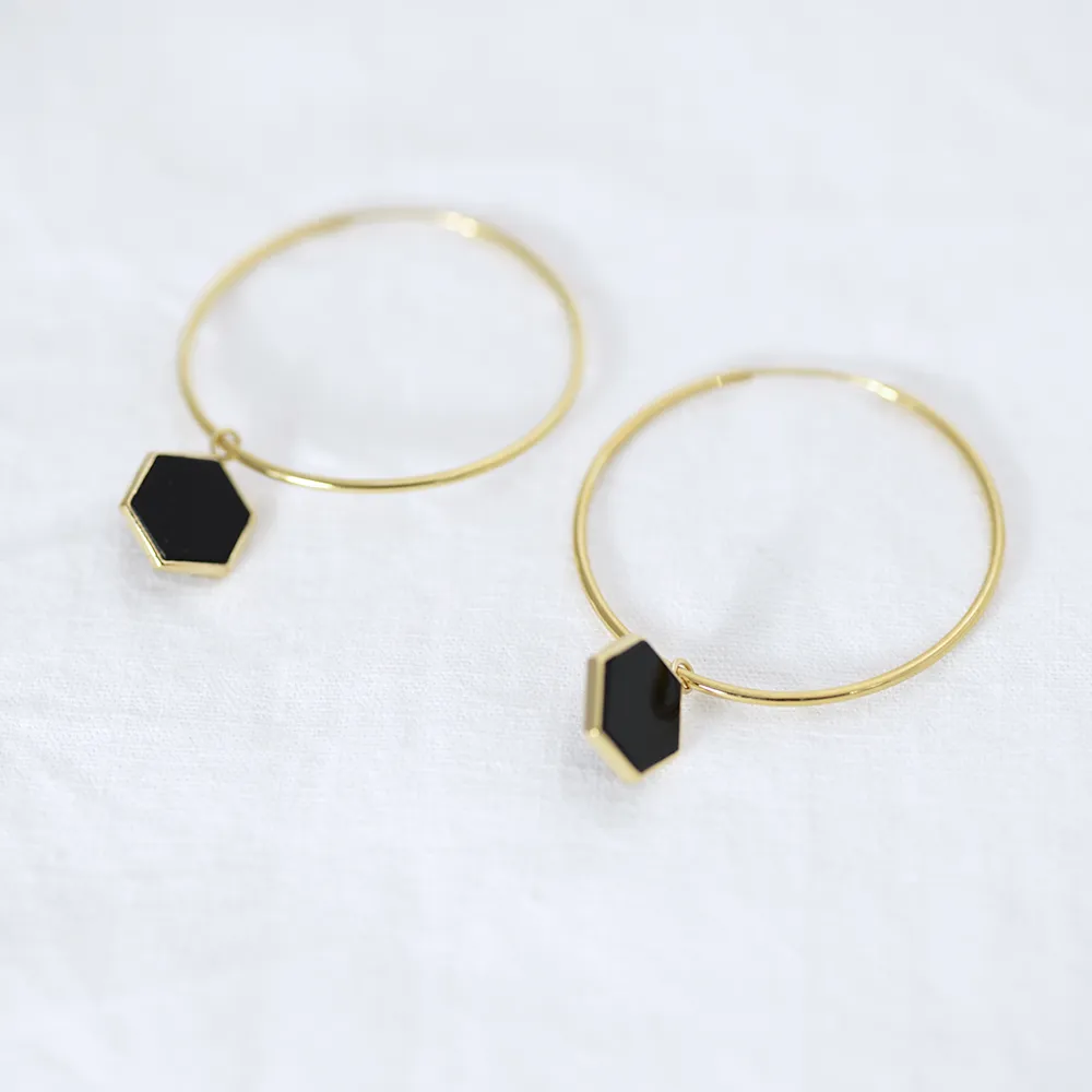 City hexagon hoop Earrings - Silver