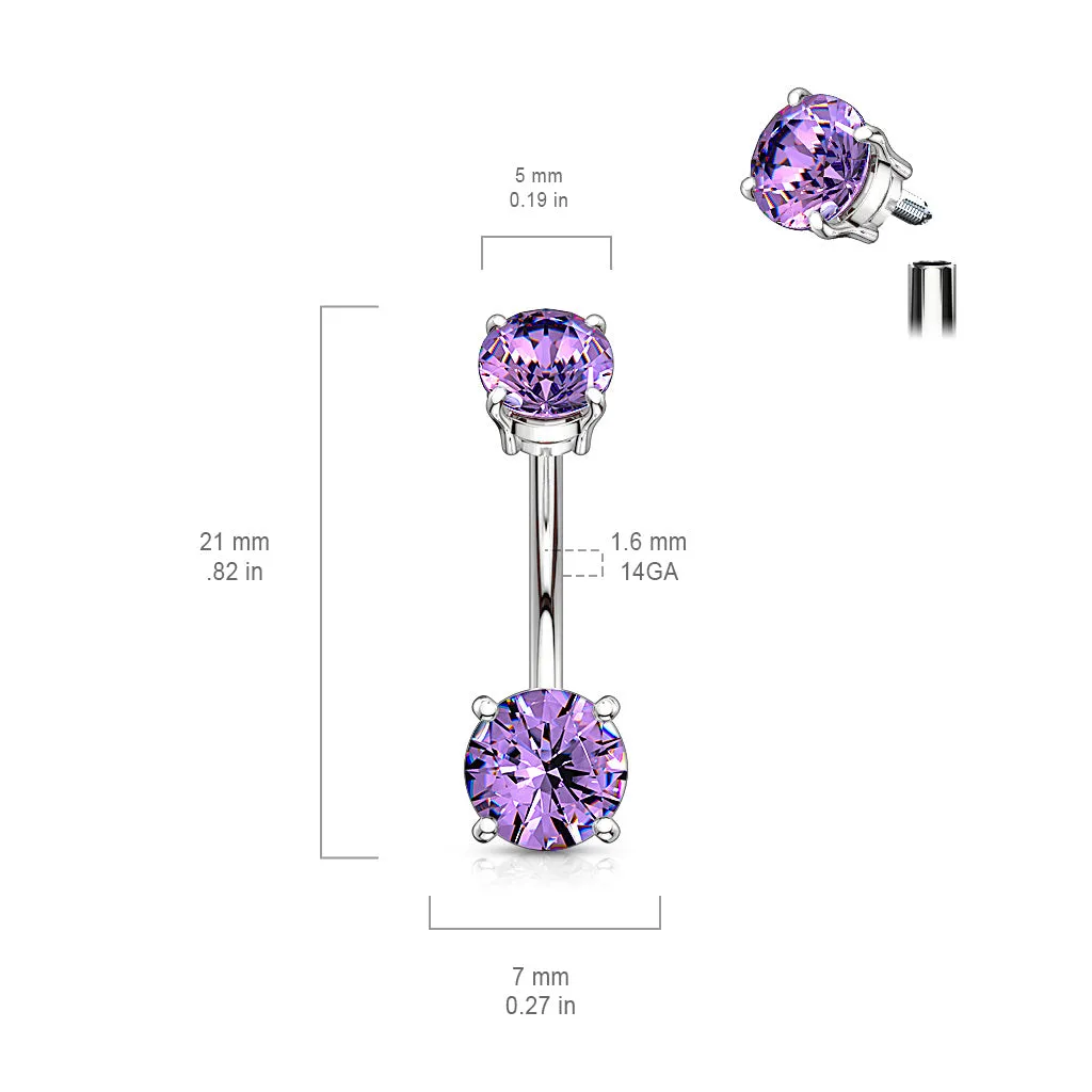 Classic Internally Threaded Gem Belly Bar with Rose Gold Plating