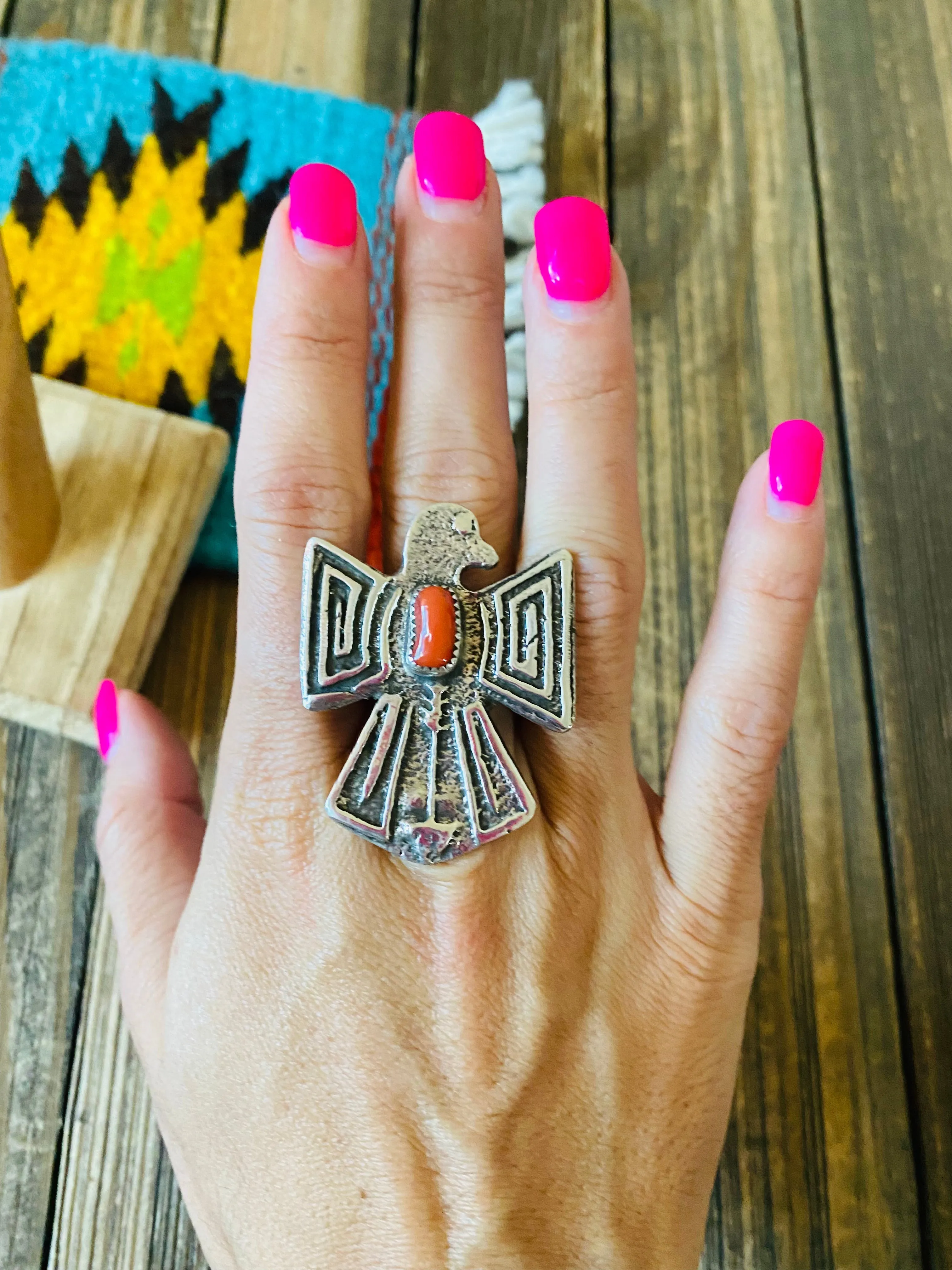 Coral Thunderbird Ring