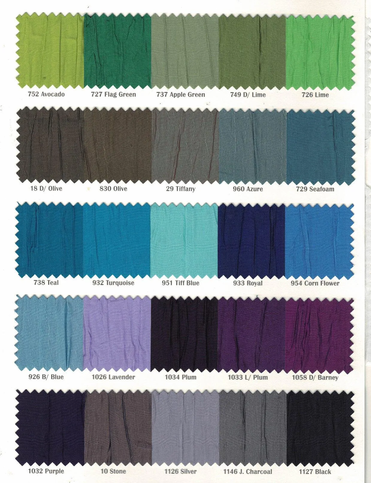 Crease Taffeta Fabric - Crush Taffeta - 52&#34; Wide - Sample Swatch Page - Multiple Colors