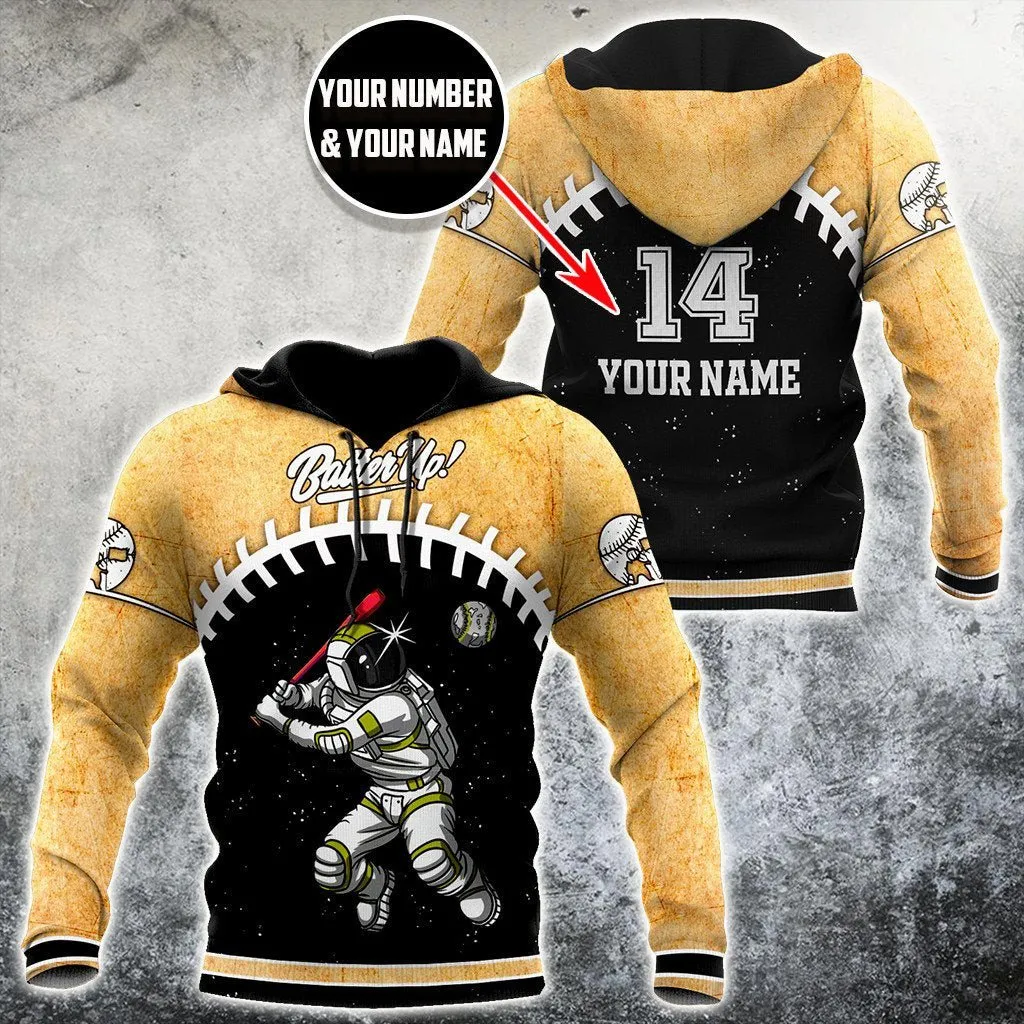 Customize Name & Number Astronaut Yellow Batter Up Baseball Sweatshirt Hoodie Christmas Shirts For Men And Women