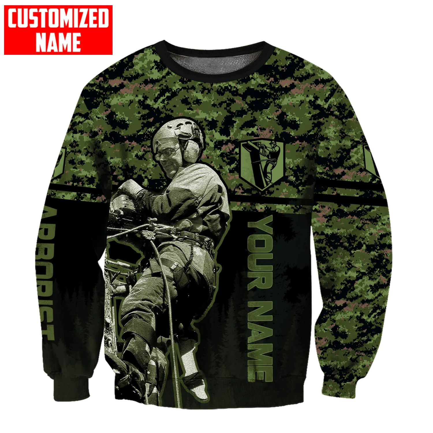 Customized Name Army Green Arborist 3D Printed Shirts Sweatshirt Hoodie Bomber Christmas Shirt