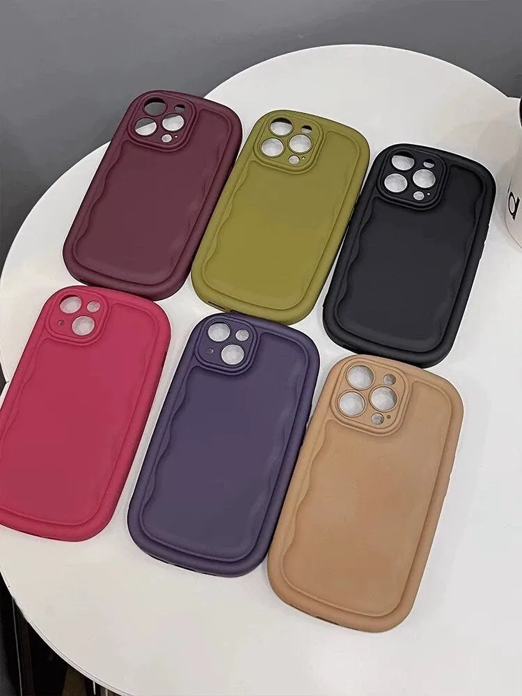 Cute Solid Color Minimalist Thick Bulky 3D Wave Design Protective Shockproof Anti-Fall iPhone Case for iPhone 11 12 13 14 15 Plus Pro Max