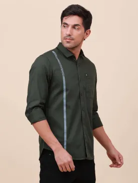 Dark Green Solid Single Pocket full sleeve shirt