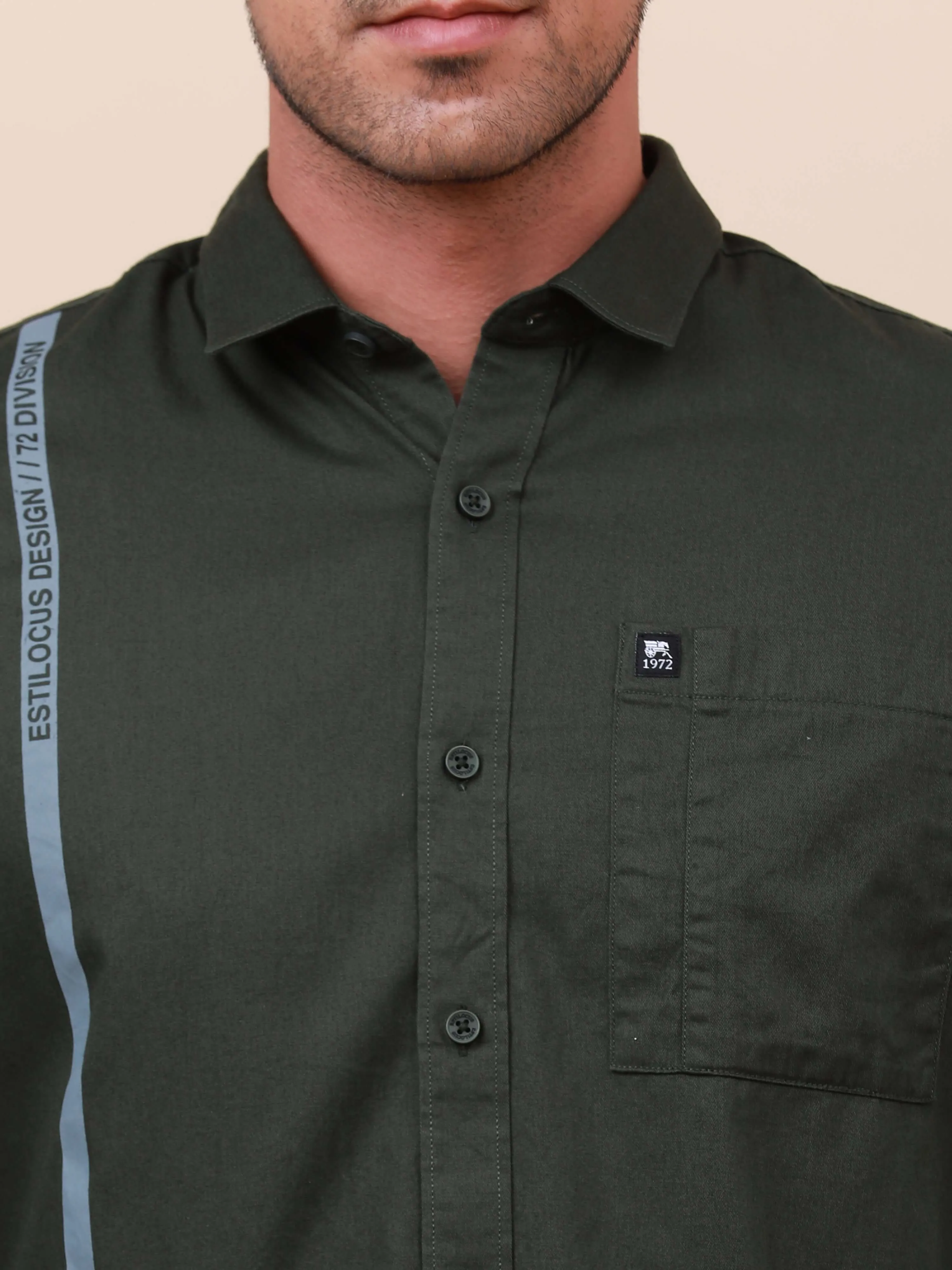 Dark Green Solid Single Pocket full sleeve shirt