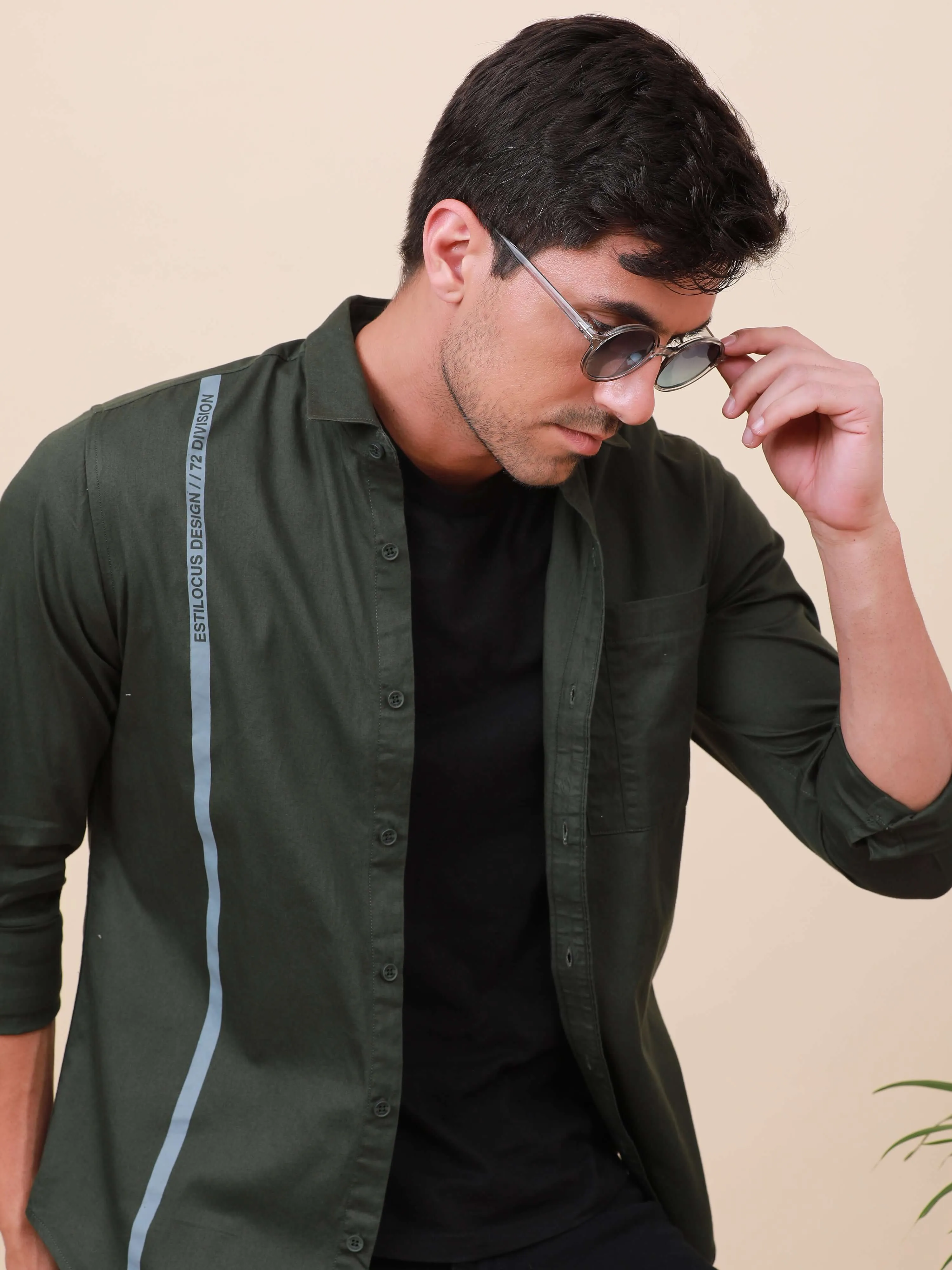 Dark Green Solid Single Pocket full sleeve shirt