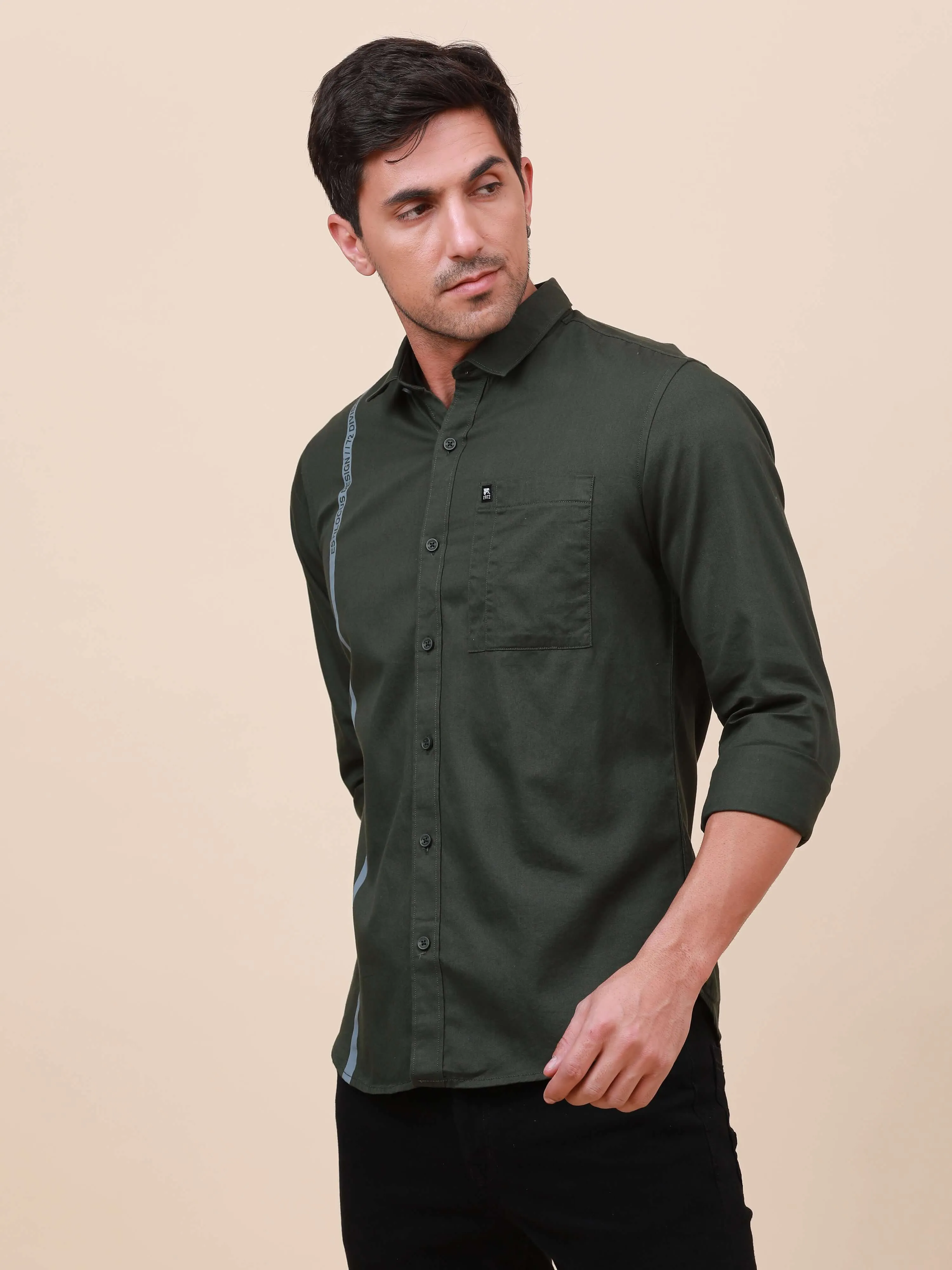 Dark Green Solid Single Pocket full sleeve shirt