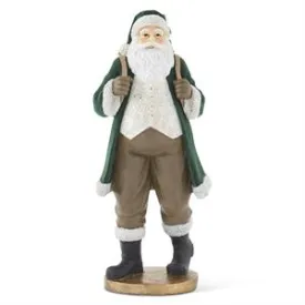 Dark Green Velvet Santa Figurine with Gold Accents, Resin - Model 55198B