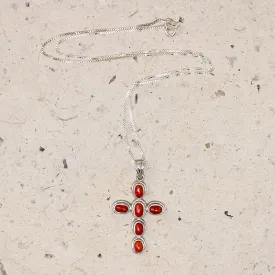 Deep Red Gem in Silver Cross Necklace