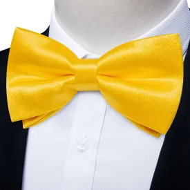 DiBanGu Silk Bow Tie Shining Butter Yellow Solid Mens Pre-Tied Bowtie Handkerchief Cufflinks Set