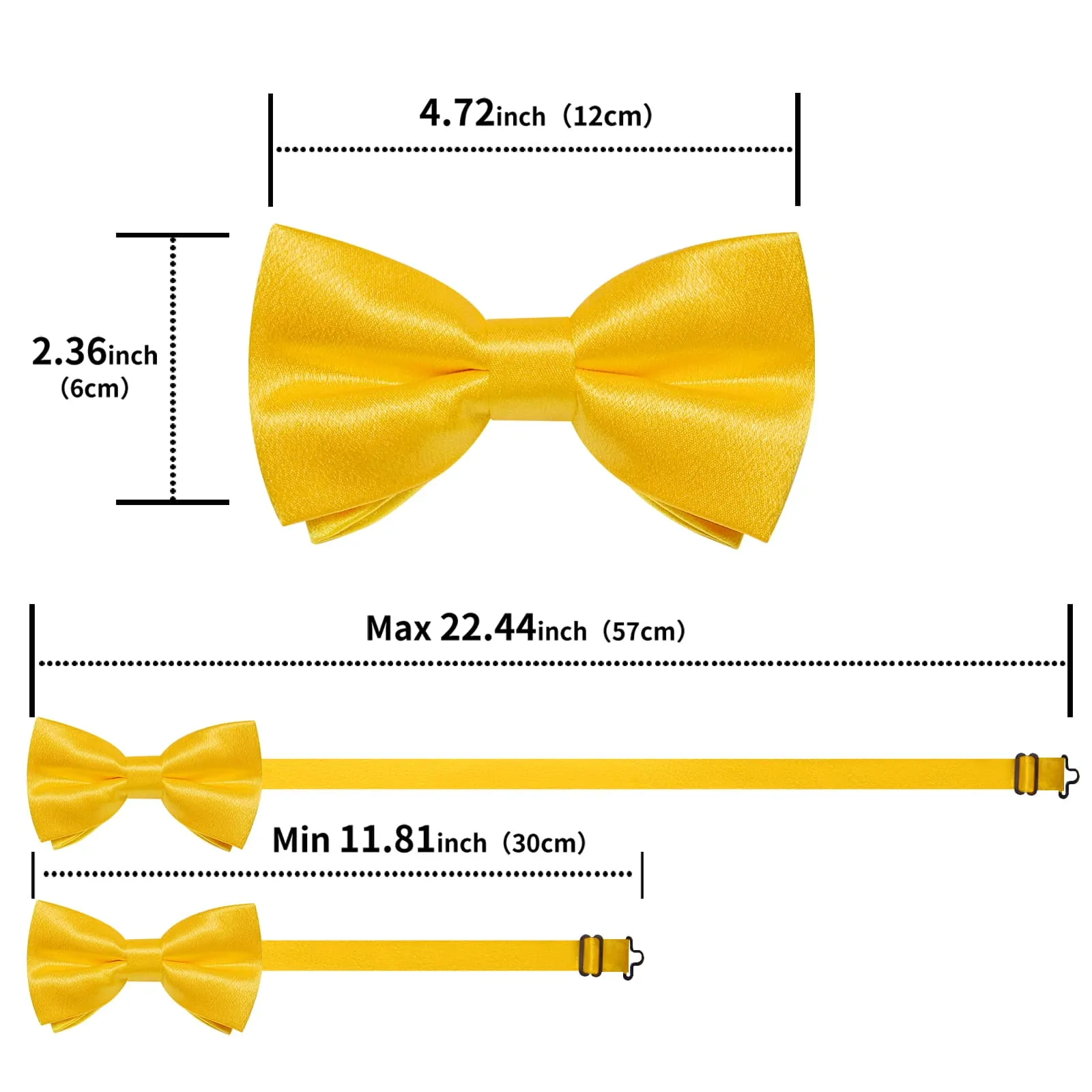 DiBanGu Silk Bow Tie Shining Butter Yellow Solid Mens Pre-Tied Bowtie Handkerchief Cufflinks Set