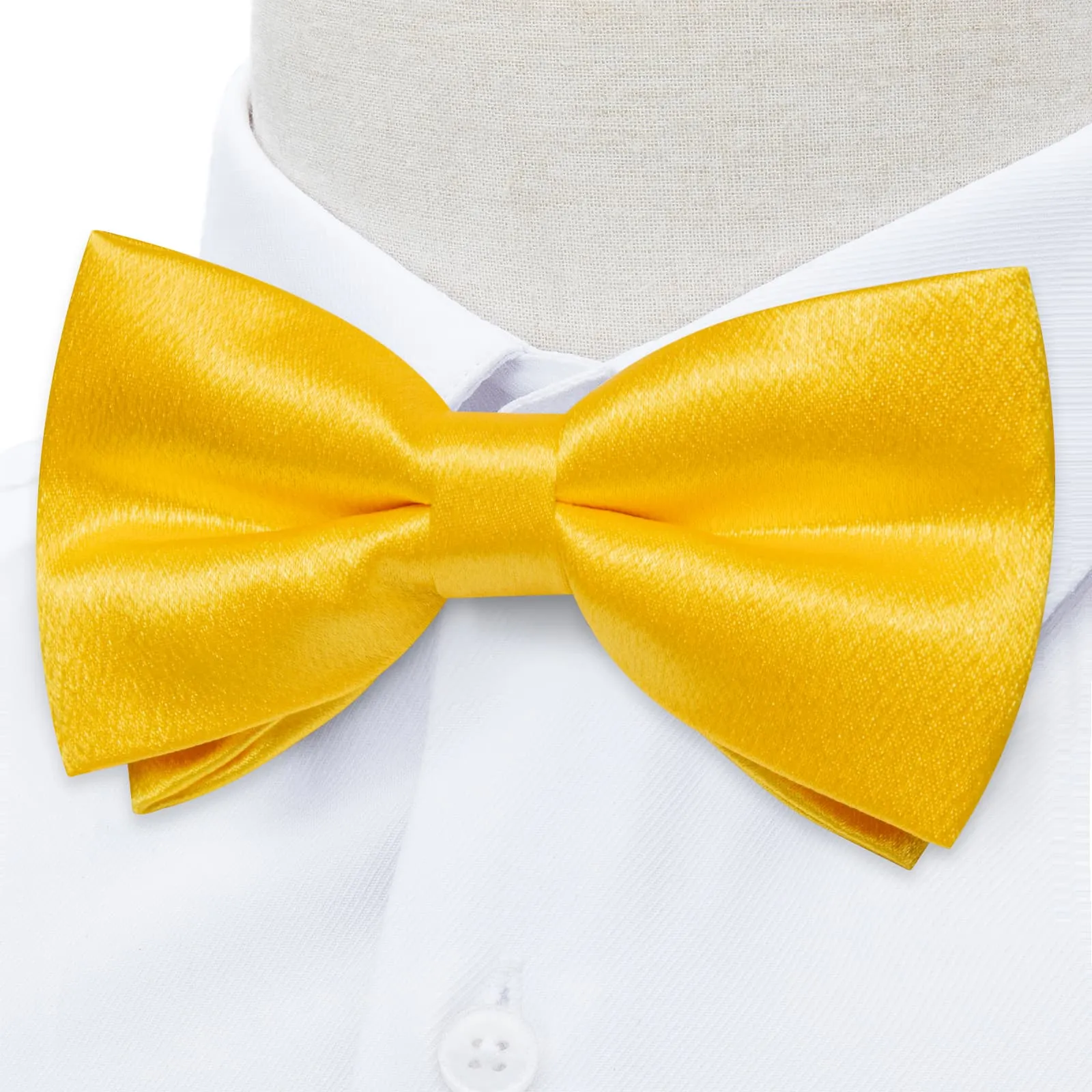 DiBanGu Silk Bow Tie Shining Butter Yellow Solid Mens Pre-Tied Bowtie Handkerchief Cufflinks Set