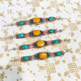 Ethnic Bohemian Turquoise Coral Bracelet, Vintage Tibetan Bracelet, Boho Style Cuff Bracelet, Tribal Fusion Beaded Bracelet, Nickel Free