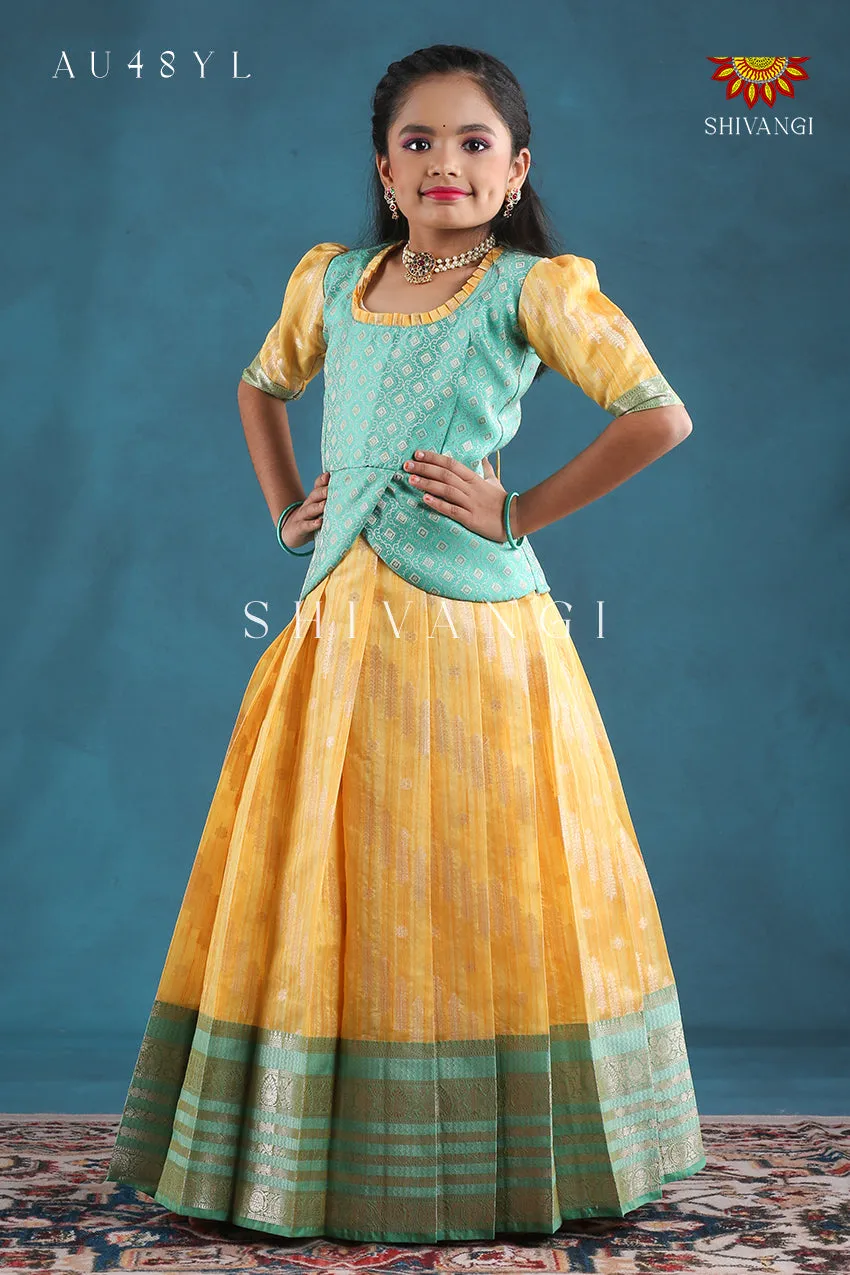 Festive Collection - Yellow Golden Grass Pavadai Set For Kids !!!