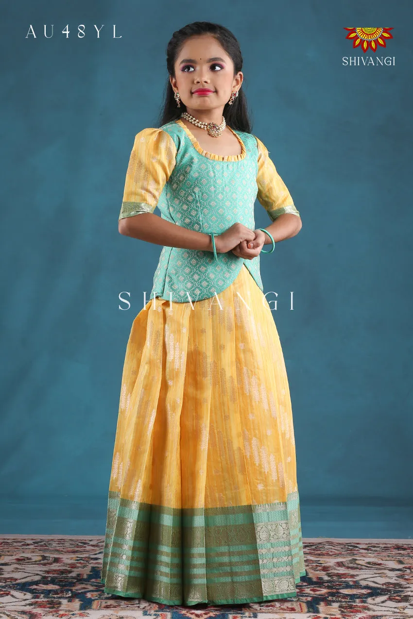 Festive Collection - Yellow Golden Grass Pavadai Set For Kids !!!