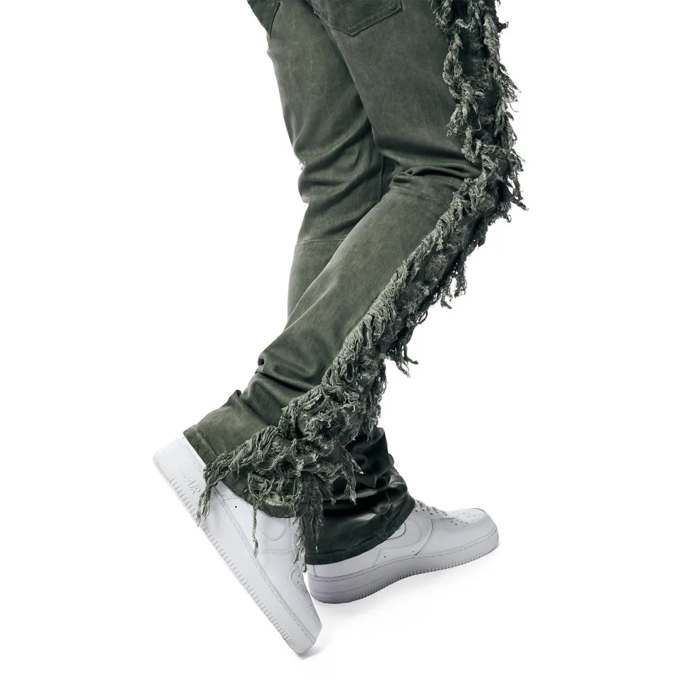 Frayed Stacked Pigment Dyed Pants - Vintage Army