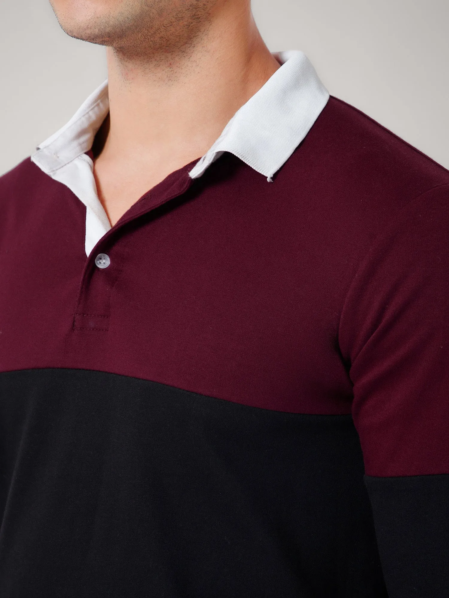 Full sleeves Wine Color Block Collar T-shirts