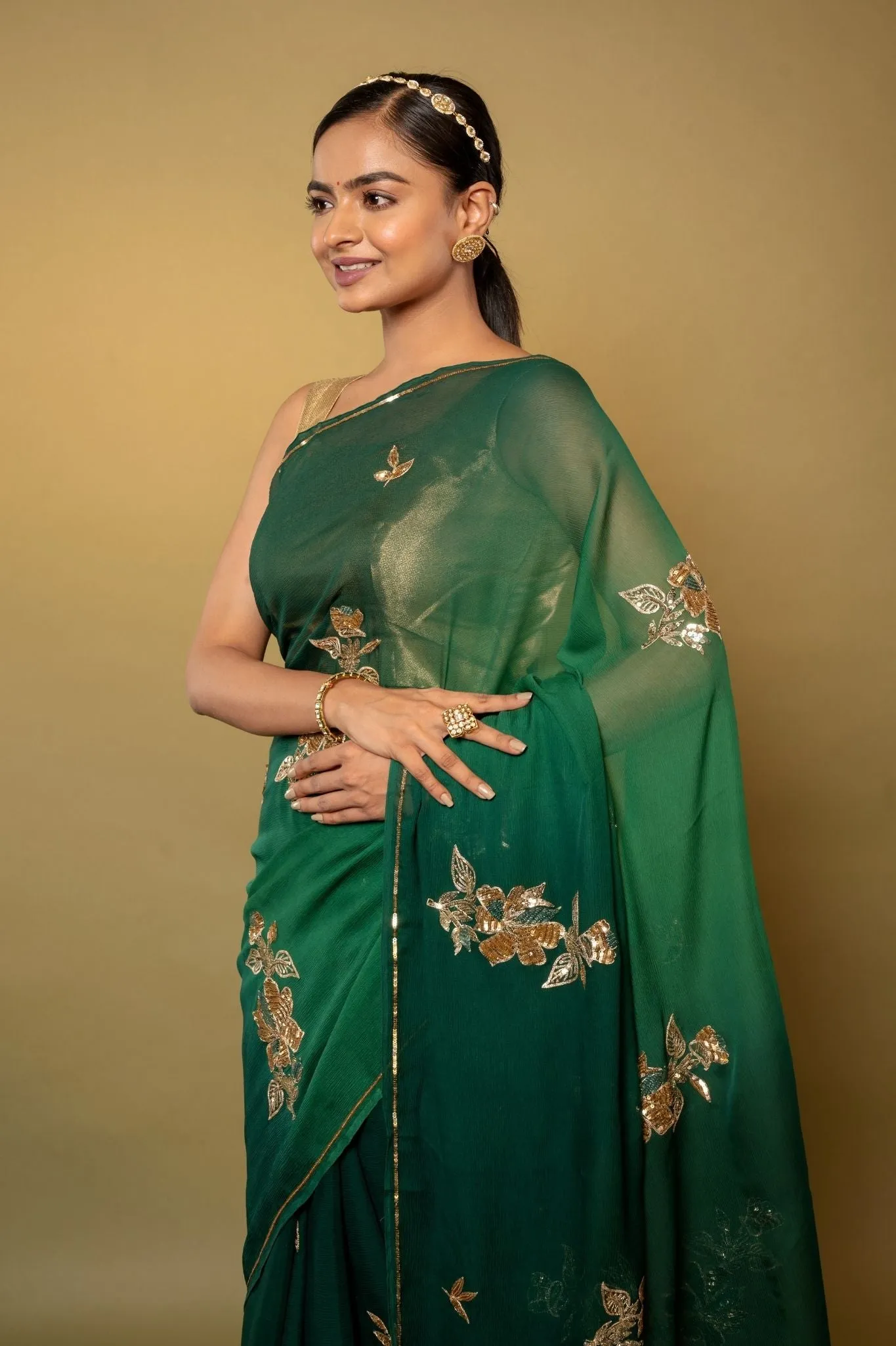 Garden Green Chiffon Saree