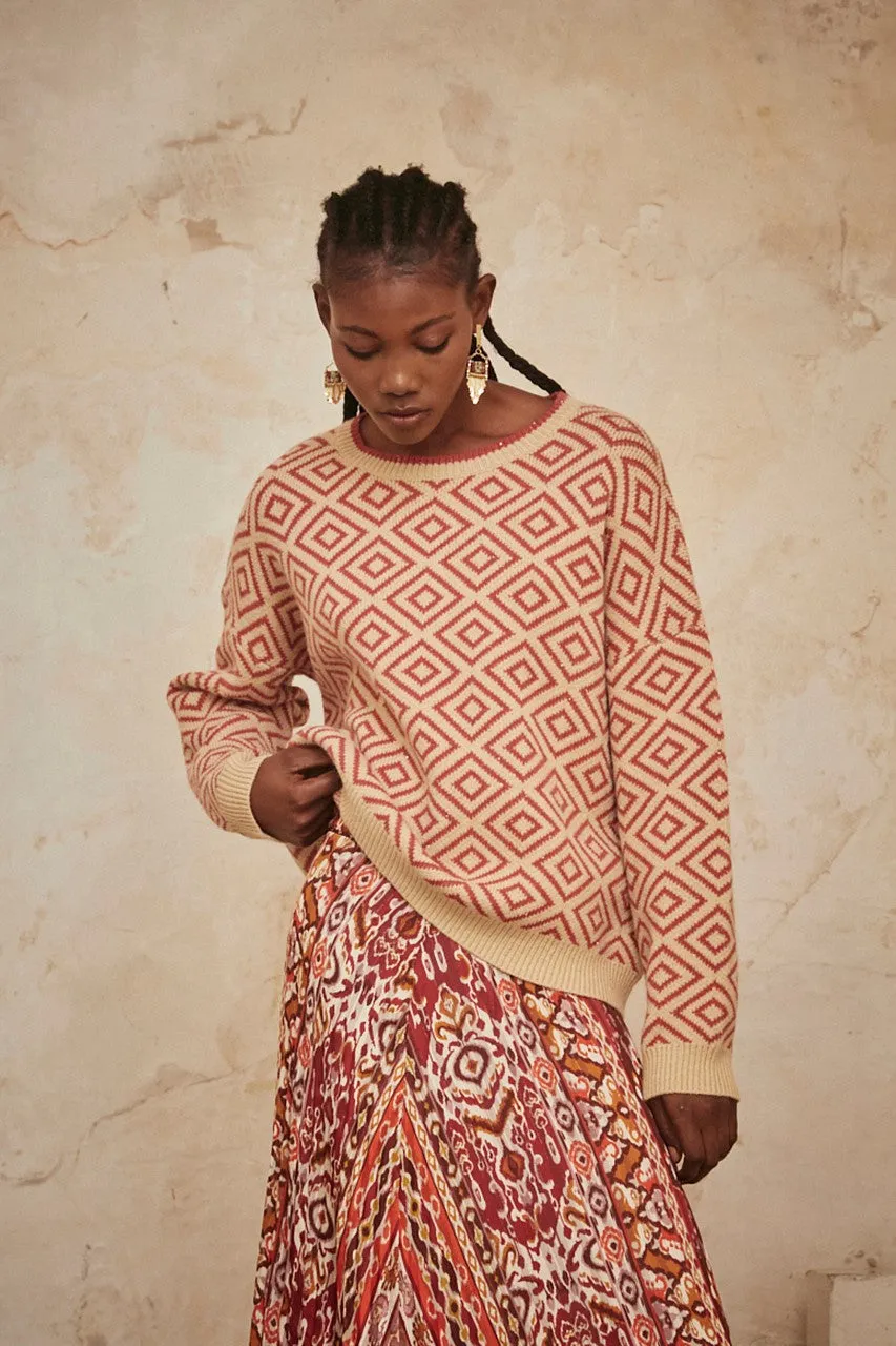 Geometric jacquard pullover in beige by NKN