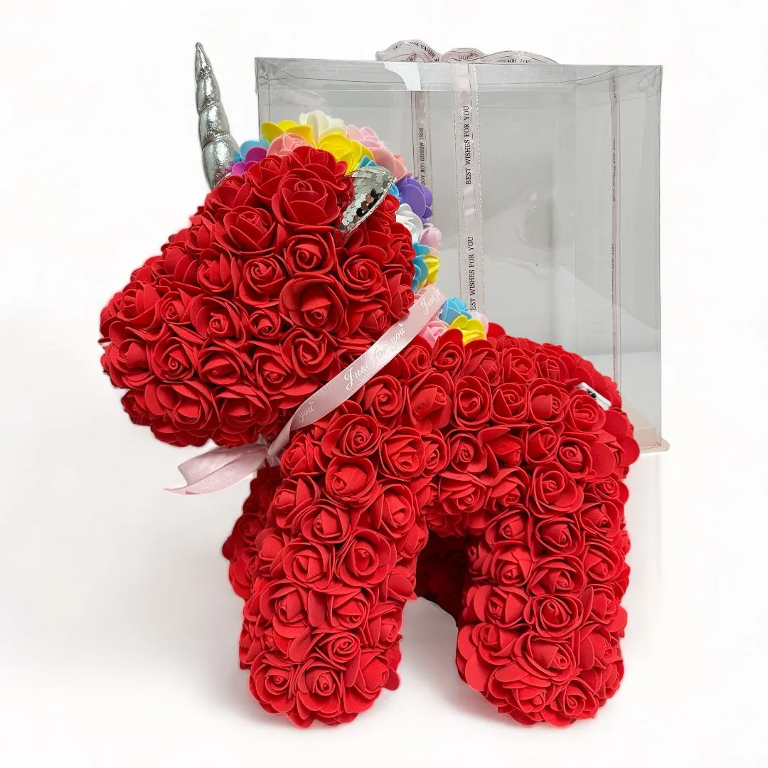 Gorgeous Red Rose Unicorn with LED Light and Gift Box - 40cm