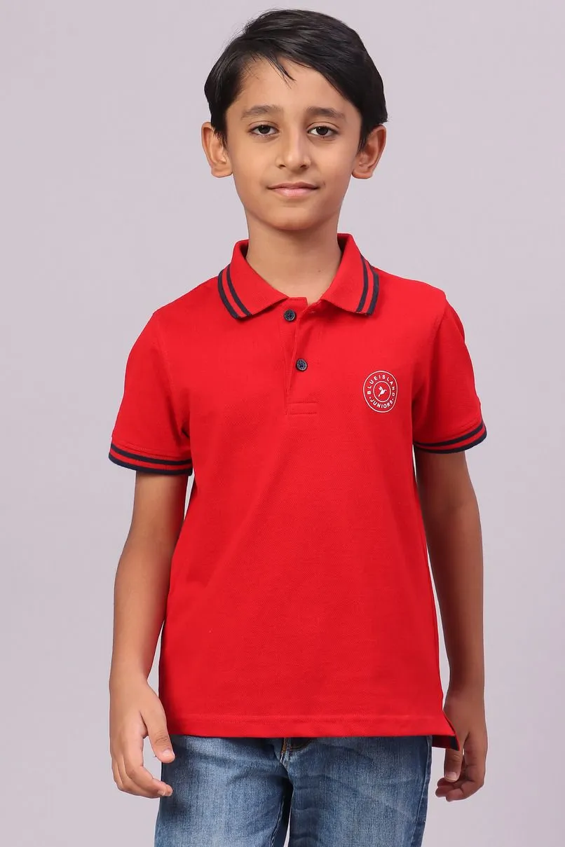 KIDS - Bright Red Solid Tshirt - Stain Proof