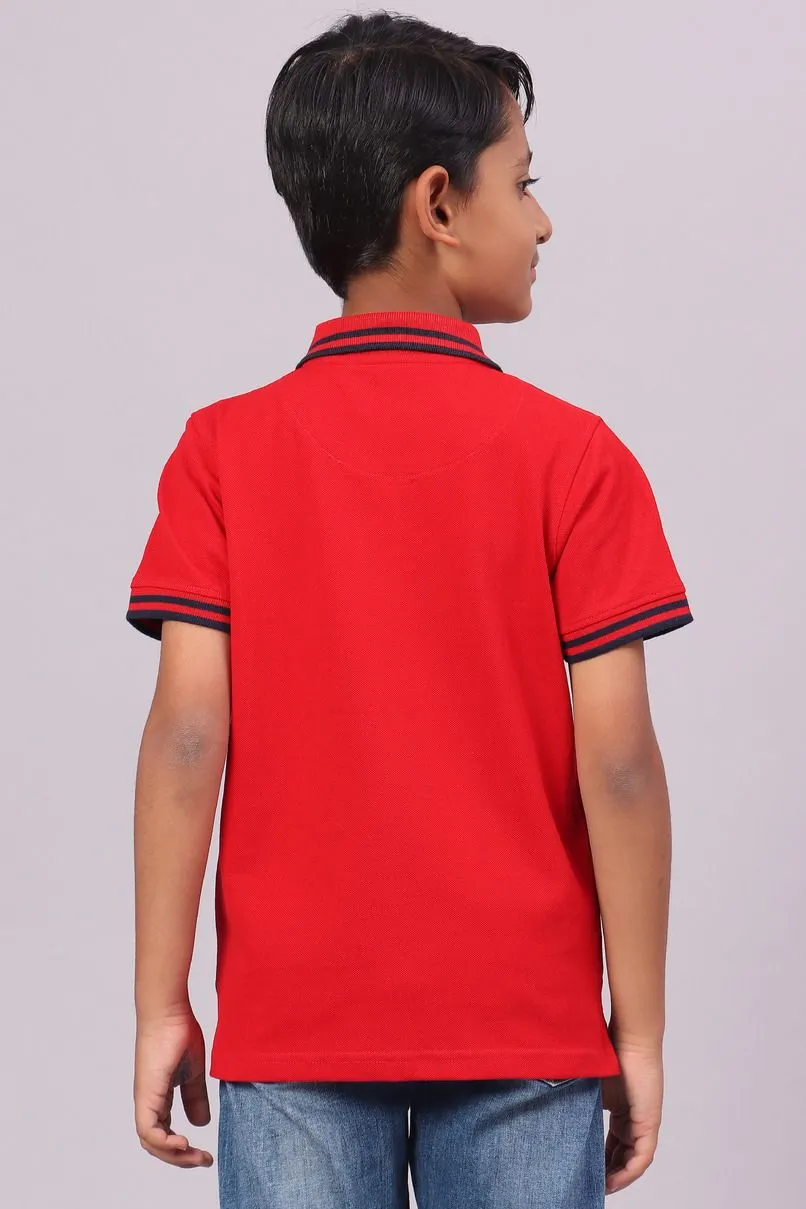 KIDS - Bright Red Solid Tshirt - Stain Proof