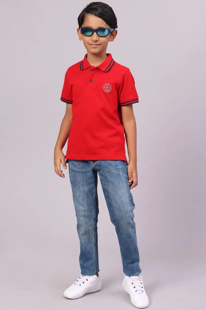 KIDS - Bright Red Solid Tshirt - Stain Proof