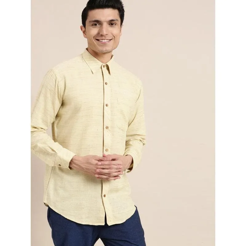 Light Yellow Cotton Men Shirt