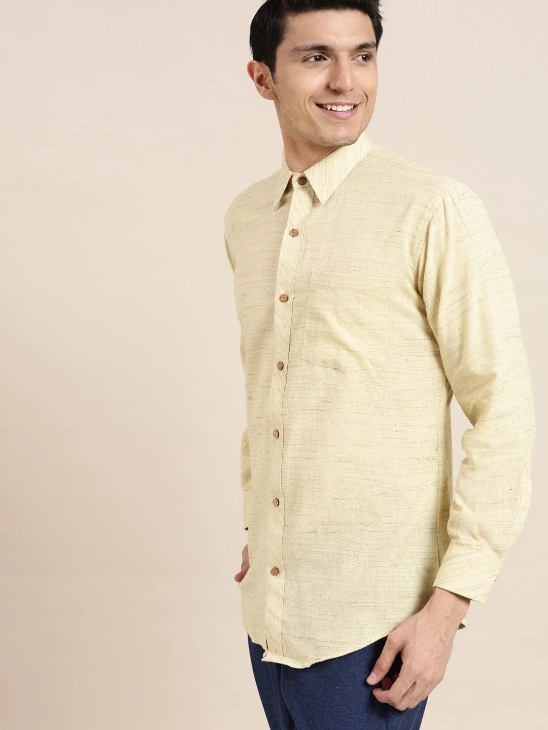 Light Yellow Cotton Men Shirt