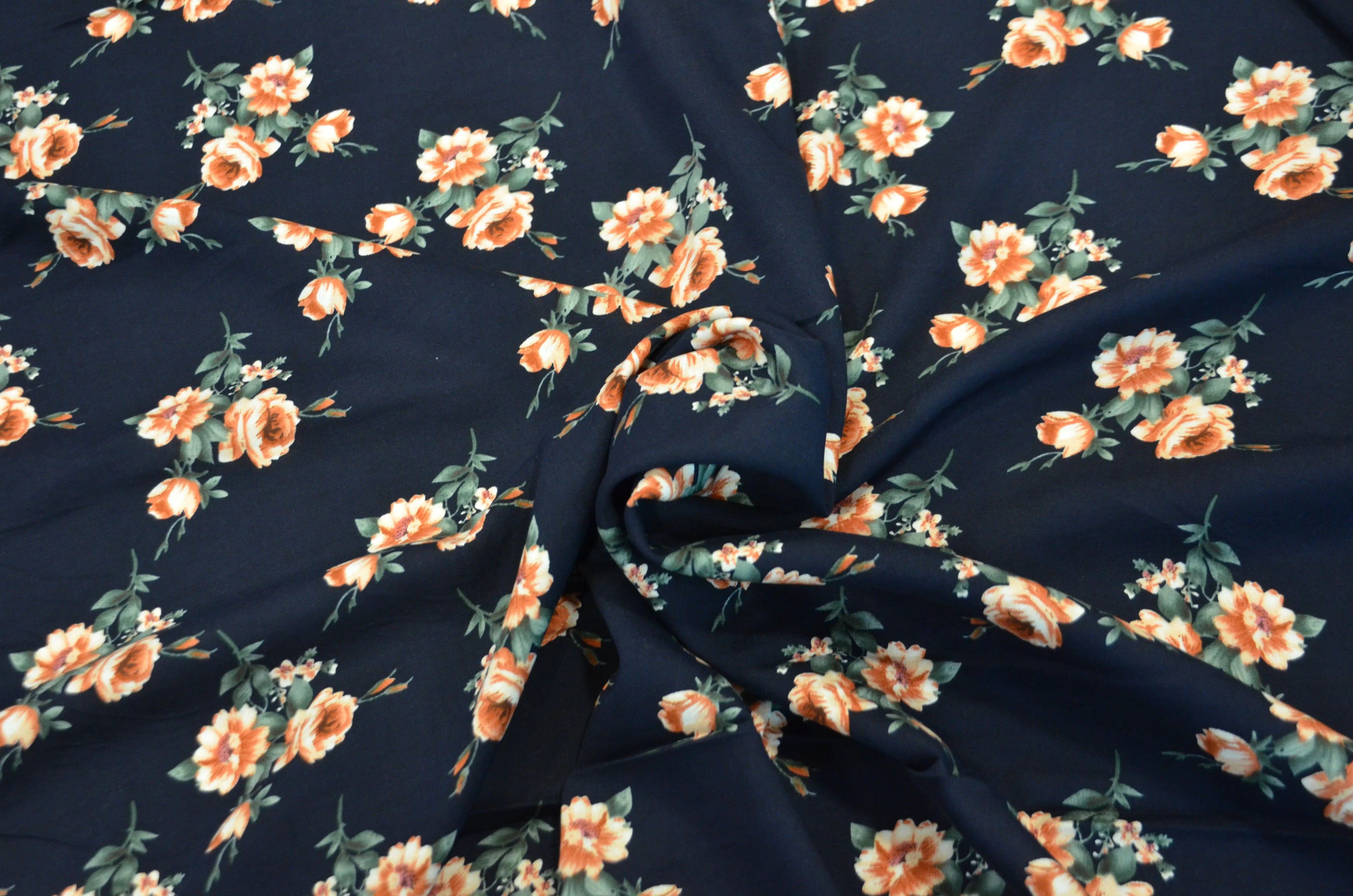 Love Flower Rayon Challis Fabric by the Continuous Yard | 60" Wide | Floral Rayon Challis Fabric | Rayon Challis for Dresses and Skirts |