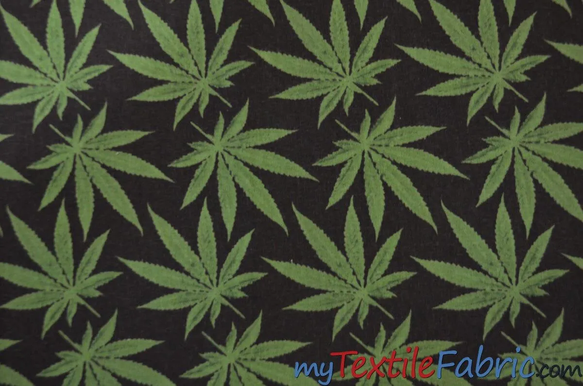 Marijuana Cannabis Leaf Cotton Fabric | 100% Cotton Print | 60" Wide | Ganja Flower Cotton Print | Hemp Leaf Cotton Print | Face Mask, Shirts, Herb Fabric |