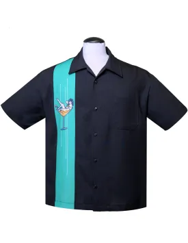 Martini Girl Single Panel Bowling Shirt in Black/Mint