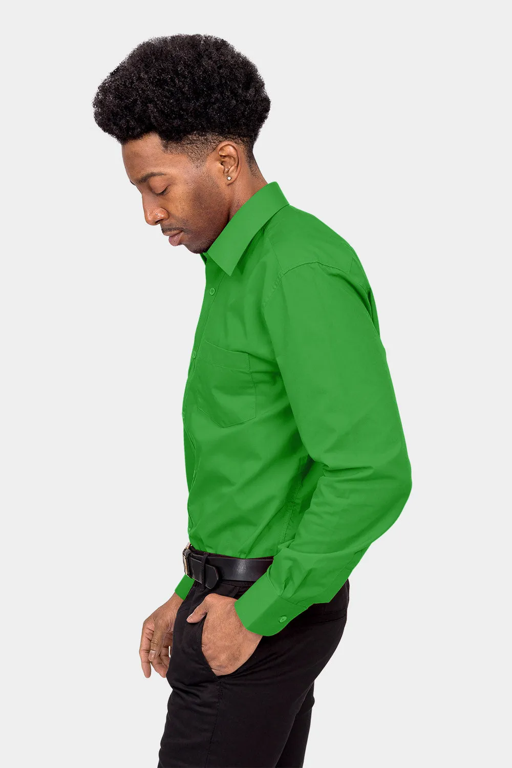 Men's Basic Solid Color Button Up Dress Shirt (Green)