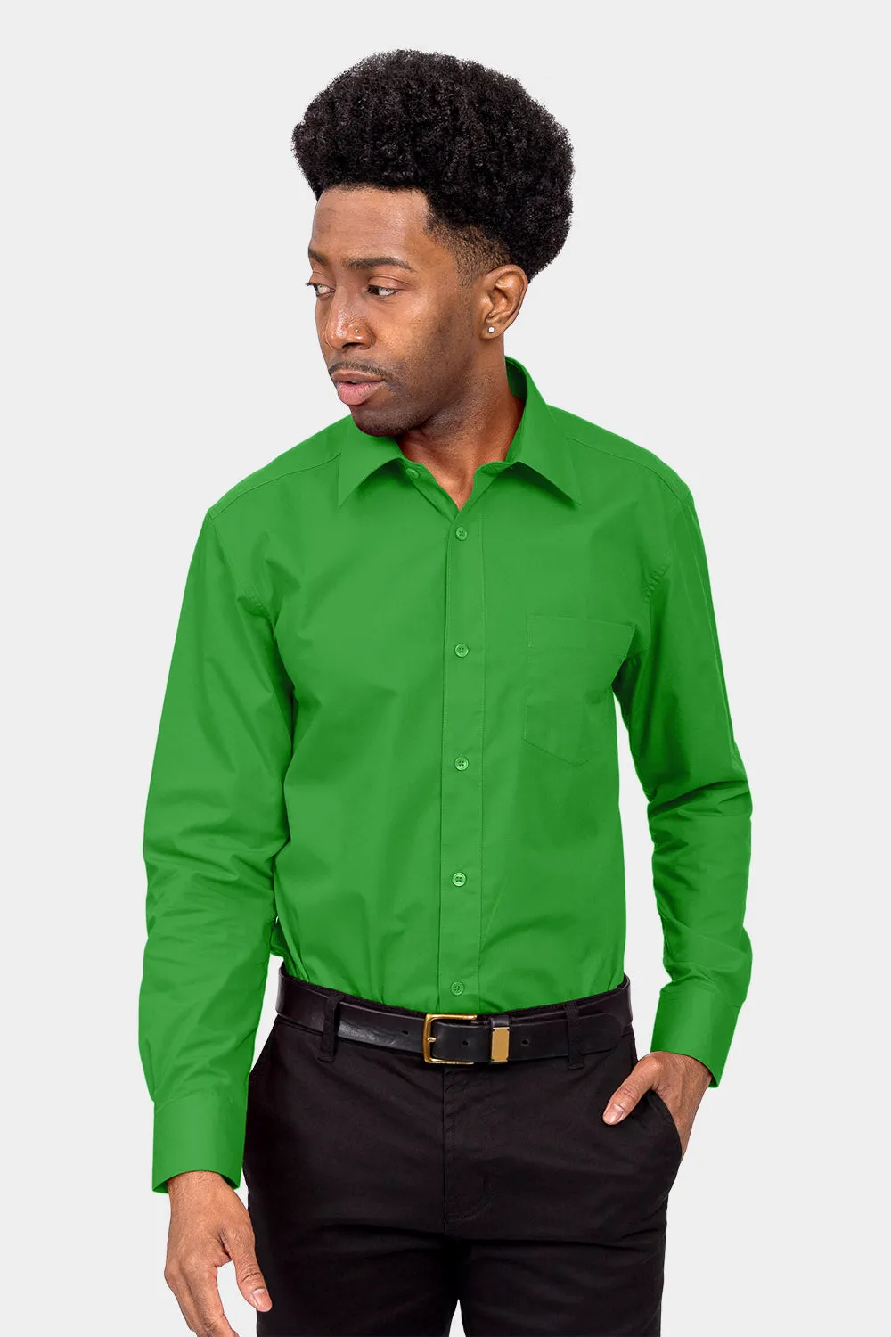 Men's Basic Solid Color Button Up Dress Shirt (Green)