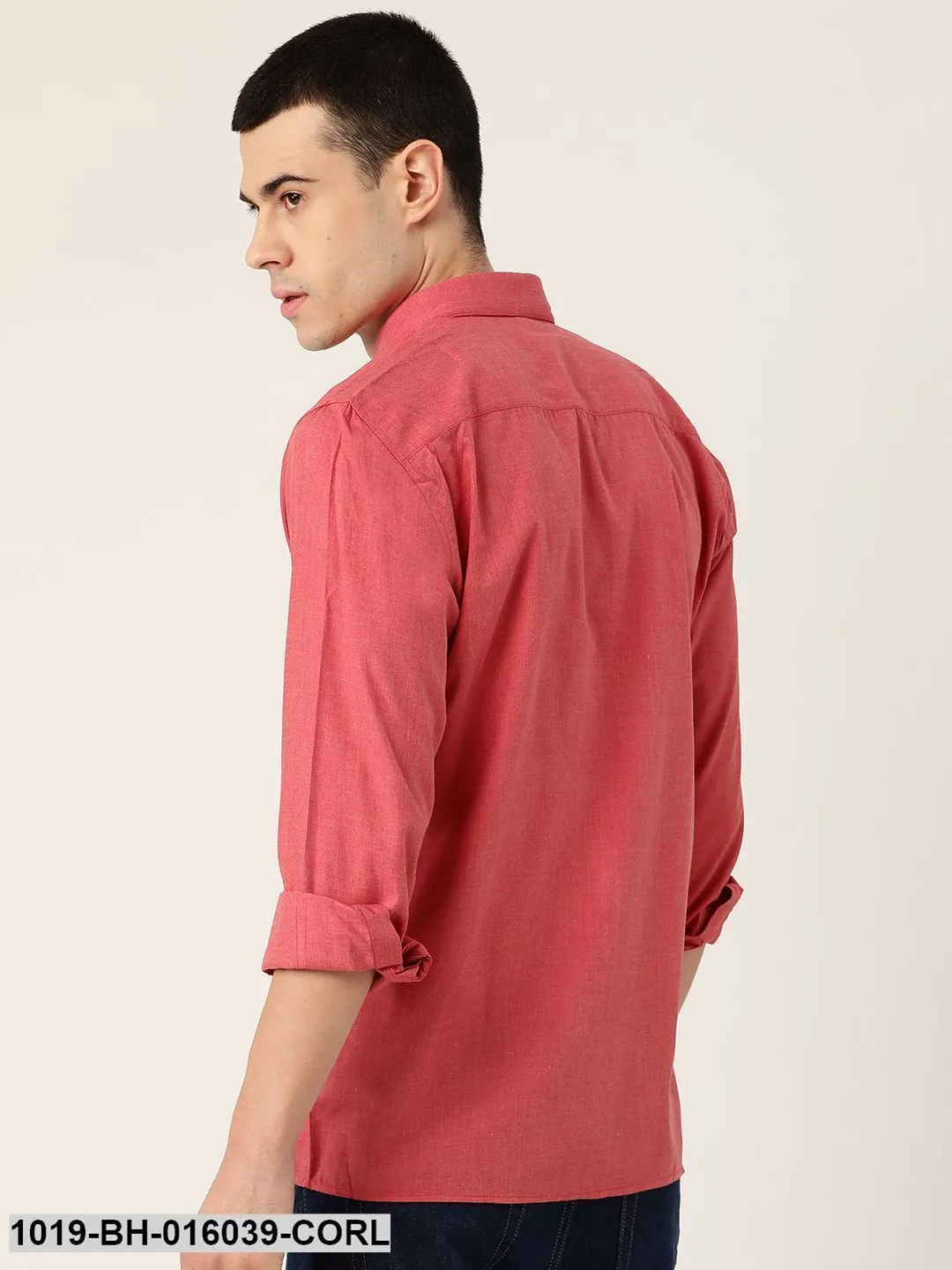 Men's Cotton Coral Red Casual Shirt - Sojanya