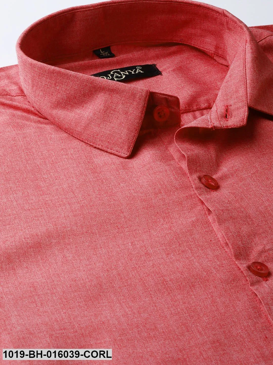 Men's Cotton Coral Red Casual Shirt - Sojanya